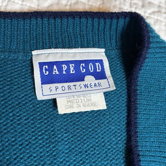 VTG 80/90s Cape Cod Sportswear Teal Knit Cardigan Sweater Womans M Gold Buttons - Picture 3 of 8